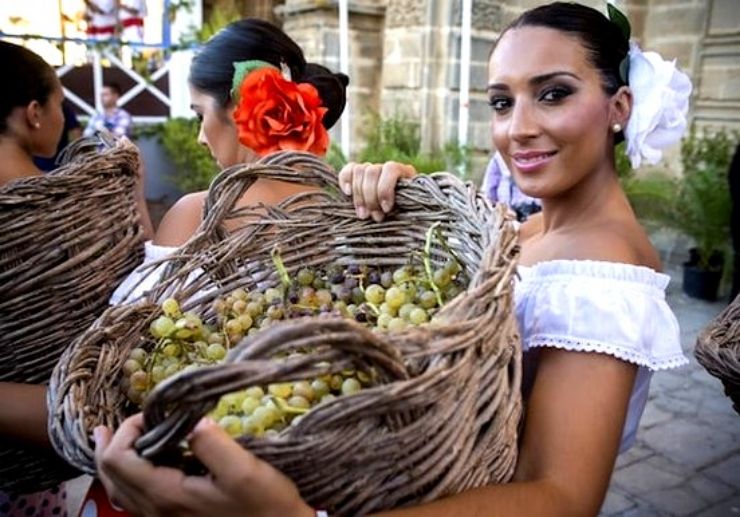 Jerez woman with basket of grapes