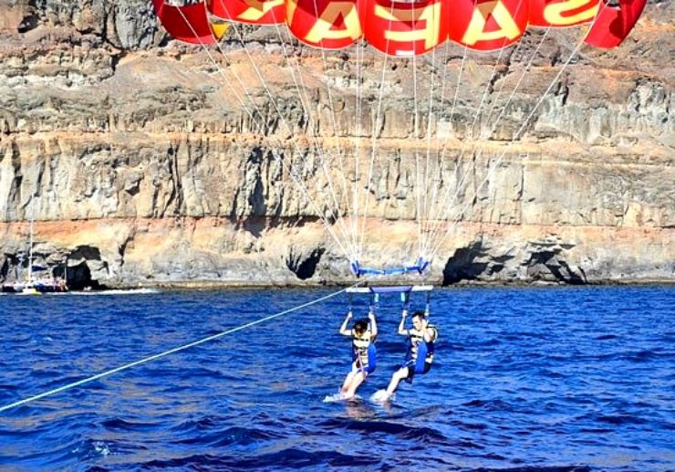 Parasailing over water in Gran Canaria