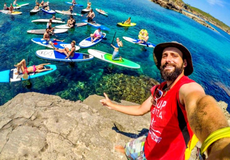 Have fun selfie while paddle surfing in Ibiza
