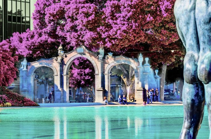 Round fountain at Plaza de España in Santa Cruz